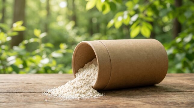 Chitosan powder spilling from biodegradable cardboard tube
