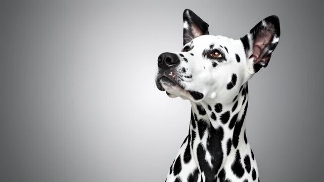 Dalmatian Dog Studio Portrait on Gray Background.