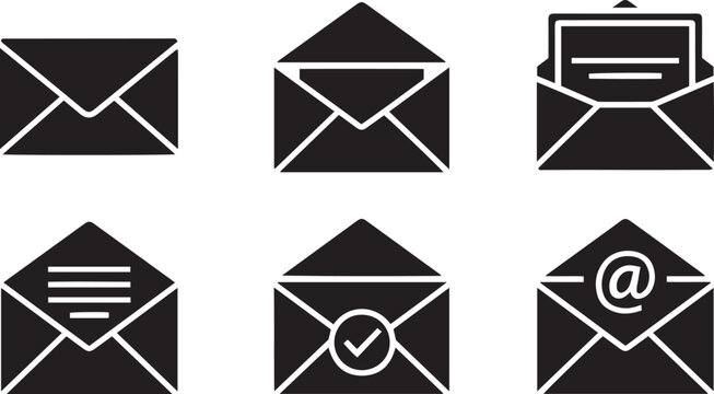 Set of six envelope with various mail symbols