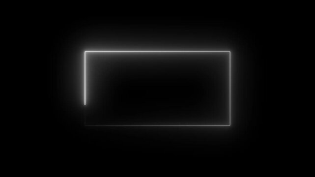 Glowing neon square rectangle picture frame icon animation on black background