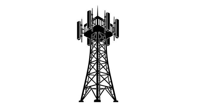 Cell tower graphic a black silhouette against a white background telecom communication mast antenna signal