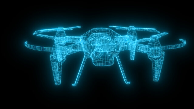 Drone wireframe hologram design showing futuristic technology concept