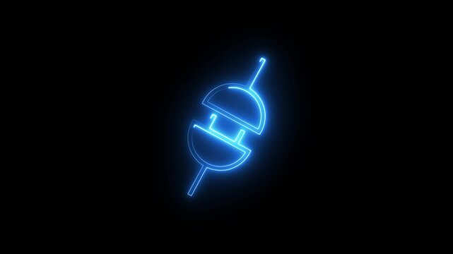 Neon power icon animation in black background. Neon glowing outline of a power adapter plug icon.