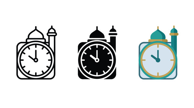 Set of mosque clock icons for islamic prayer time design Vector