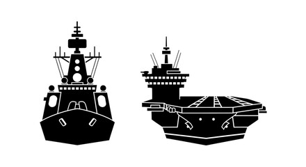 Two naval warships depicted as black silhouettes against a white background silhouette ship vessel warship © Lsg 21
