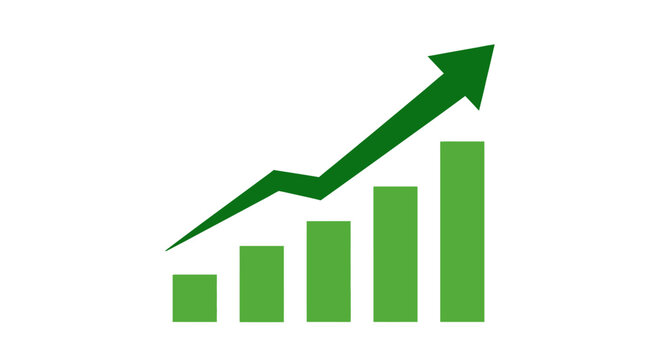 Green bar graph with upward trend flat vector silhouette chart diagram bars columns growth increase