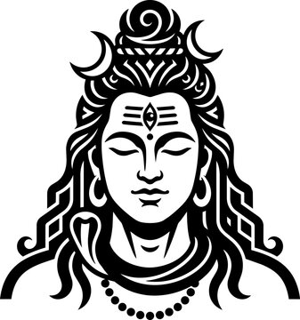 Minimalist Black and White Illustration of Lord Shiva with Closed Eyes
