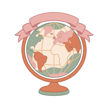 Vintage Style Earth Globe Icon with Decorative Ribbon Banner global