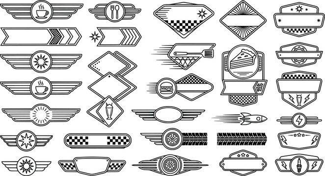 Set of retro badges, emblems, and racing logos transparent background