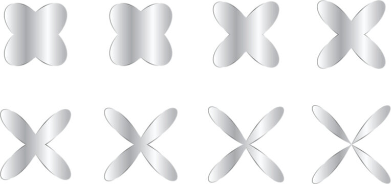 Abstract metallic silver fourlobed shapes evolution set