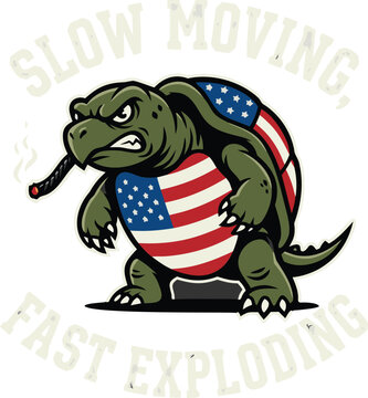 Angry American Flag Turtle Mascot Vector Illustration