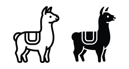 Fototapeta premium Llama alpaca animal icon set with outline and solid silhouette styles for web design mobile apps and creative graphic projects