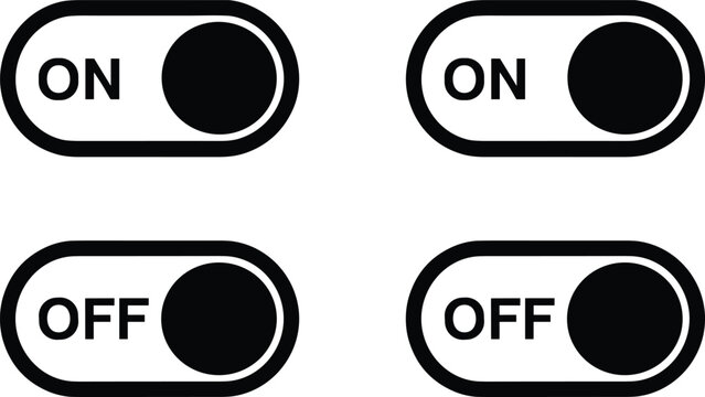 On and off toggle switch vector icon set featuring interface button slider controls for settings menu