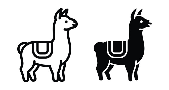 Llama alpaca animal icon set with outline and solid silhouette styles for web design mobile apps and creative graphic projects
