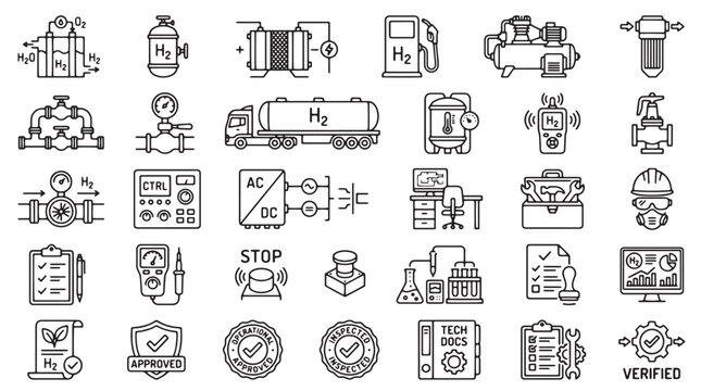 Industrial icons, industrial symbols, 25 line icons, industrial signs, industrial logos