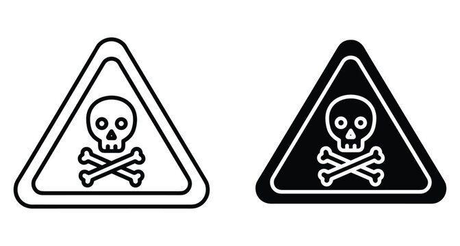 Skull and crossbones toxic warning sign icons in triangle frame for poison danger hazard alert safety symbol set