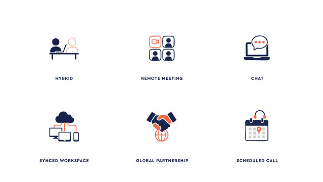 Set of icons representing remote work and cybersecurity with cybersecurity security encryption protection