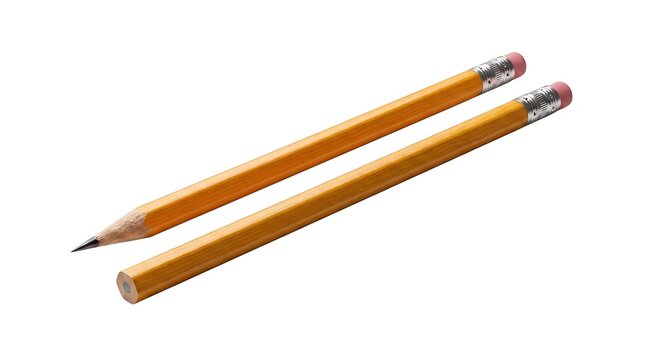 Sharpened and Unsharpened Wooden Pencils Isolated on White Background - Ideal for education, writing, drawing, and stationery catalogs.