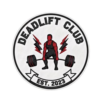 Deadlift club emblem with man lifting heavy barbell