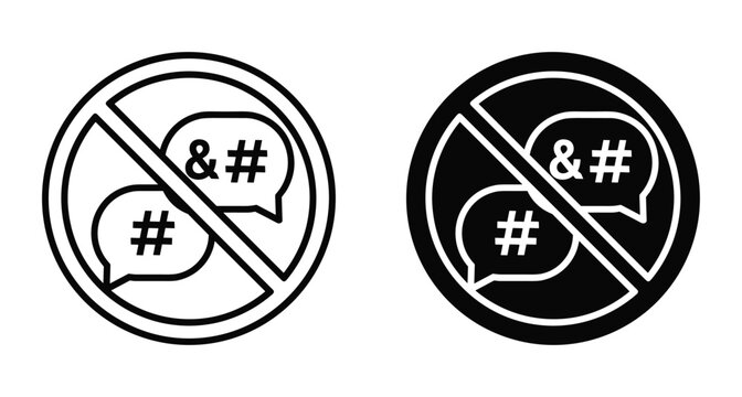 No swearing sign icon set with speech bubbles containing symbols representing profanity bad language censorship and prohibited verbal communication behavior