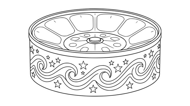 Vintage Decorative Round Platform with Stars and Waves Line Art Illustration