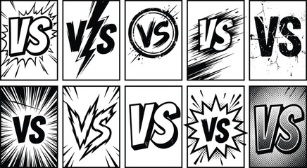 Versus logos vs frames, battle screen vector design, versus logos frames black and white vector design. © Emongrapic