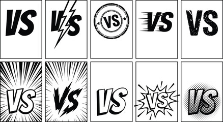 Versus logos vs frames, battle screen vector design, versus logos frames black and white vector design. © Emongrapic