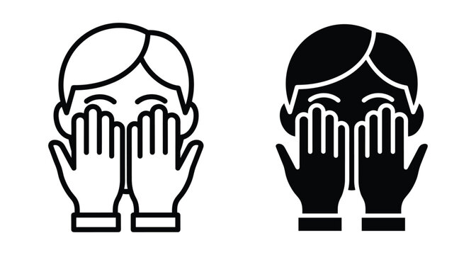 Person covering face with hands icon set representing shame embarrassment hiding crying sadness regret fear surprise guilt and privacy concepts