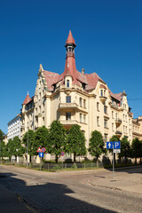 Famous Art Nouveau building on Alberta Street 12 corner in Riga Latvia © chamillew