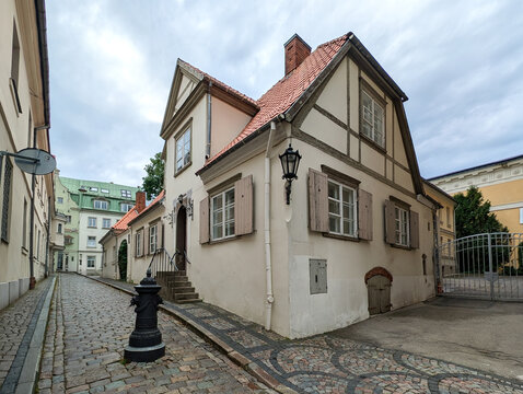 Landmark attraction - old Historic Pastor House on Klostera Street in Old Town Riga, Latvia