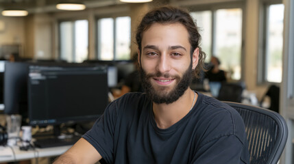 Fototapeta premium Portrait of a startup guy is sitting in his office