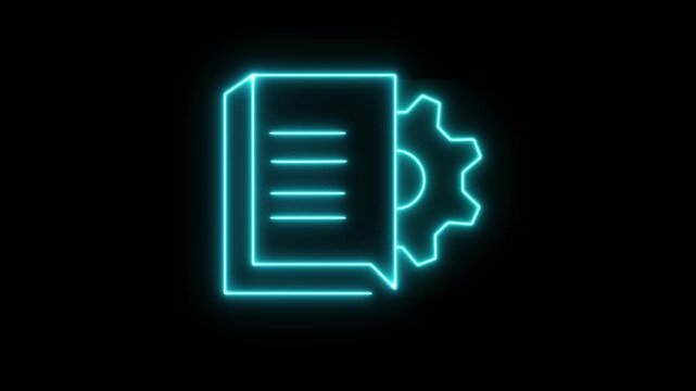 neon User manual icon isolated on black background. User manual book icon animation. User guide book. Instruction sign. 
