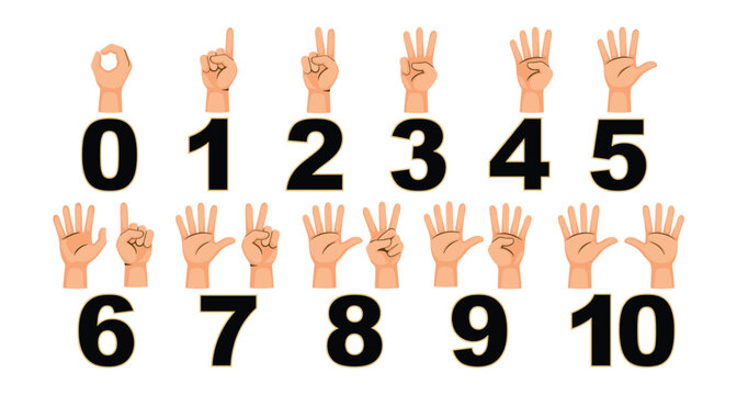 Numbers 0-10 with Hand Gestures: A visual guide to counting from zero to ten using hands. education tool, learning aid, number recognition, basic math, early childhood.