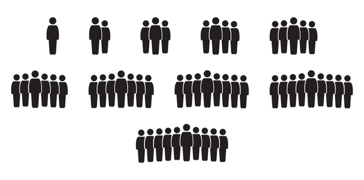 People Count Icons Set 1 to 10 Silhouettes Vector, Crowd Group Population Infographic, Team Participants Audience Membership Symbols