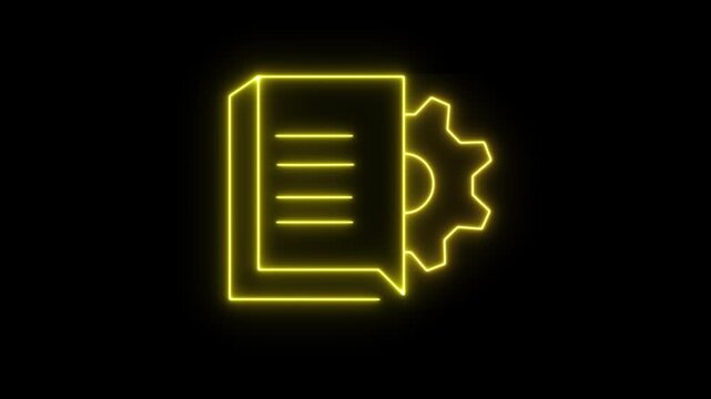 neon User manual icon isolated on black background. User manual book icon animation. User guide book. Instruction sign. 