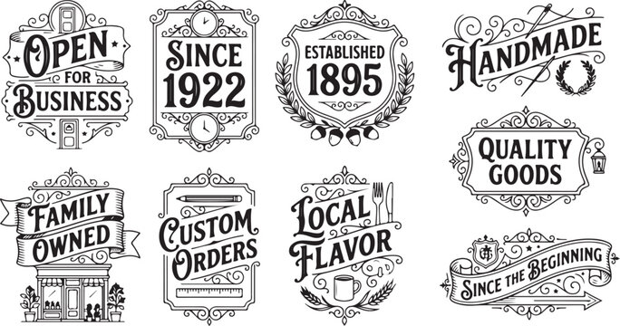 Vintage signs for businesses open for business since 1922 established 1895 handmade quality goods family owned.