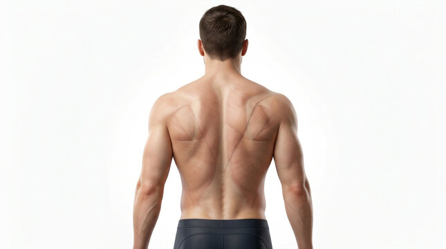 Athletic male back view showing muscular structure with athletic physique strength training muscular exercise wellness shoulders bodybuilding structure
