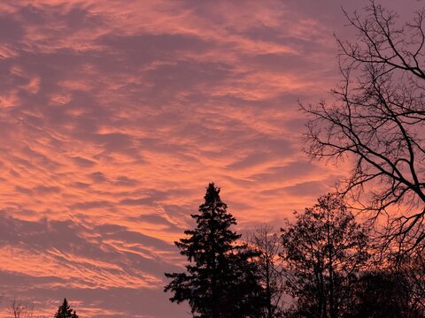 A sunset sky filled with clouds of glowing red - Ciel couchant remplis de nuages aux couleurs rougeoyante
