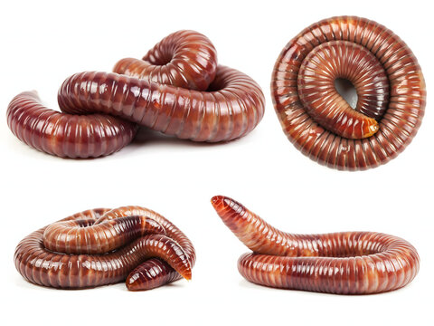 Earthworms, worms, red wiggler, nightcrawler, isolated on white background