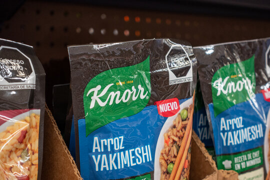 Bags of Knorr yakimeshi rice, by Unilever, arranged on shelves in the grocery section at a supermarket for retail sale. Jalisco, Mexico, July 20, 2026. McCormick & Company