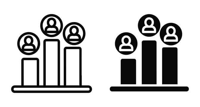 Bar chart icons with people avatars representing demographic statistics business growth data analysis ranking performance metrics and human resources management visualization