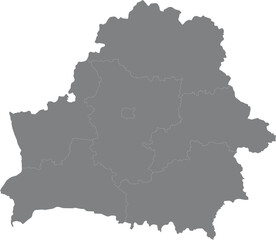 Obraz premium Grey map of belarus showing regions and borders illustration