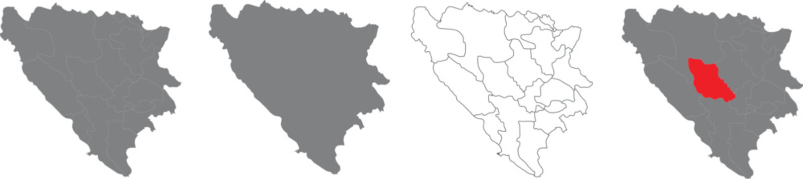 Set of bosnia and herzegovina maps with highlighted region isolated on white Vector