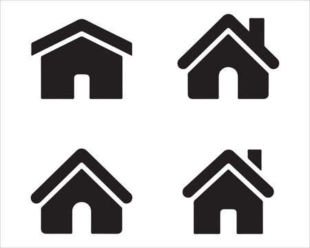 Minimalist home logo set with thick black outlines and rounded doorway arches for designs.
