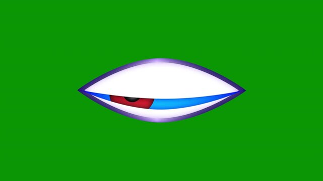 Animated cartoon red iris eyes blinking on green background and looking around and up and down, funny blinking eyes for character design and motion graphics, cartoon eyes, 4k video