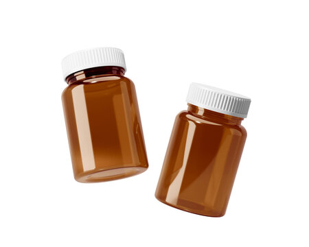 Amber medicine bottle with white screw cap isolated on transparent background