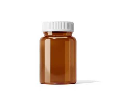 Amber medicine bottle with white screw cap isolated on transparent background
