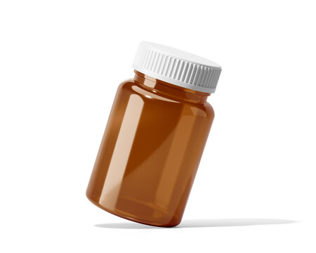 Amber medicine bottle with white screw cap isolated on transparent background