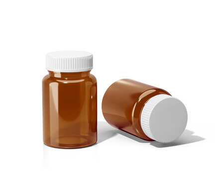 Amber medicine bottle with white screw cap isolated on transparent background