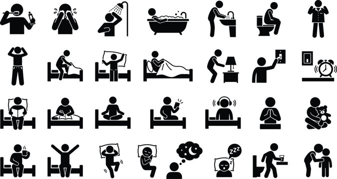 Set of black wedding icons showing bride and groom in various marriage celebration poses and romantic actions for ceremony events and party planning design elements collection